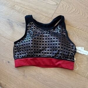Max Studio Black Red Sports Bra Medium Racerback Workout Gym Athletic NWT
